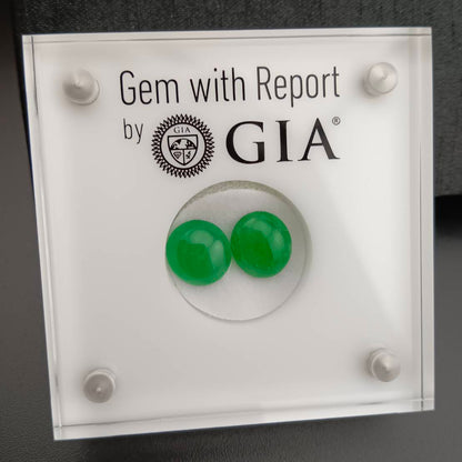 #105 GIA-Certified Icy Translucent Imperial Green Burma Jadeite Jade Cabochons for Customized Earrings or Rings