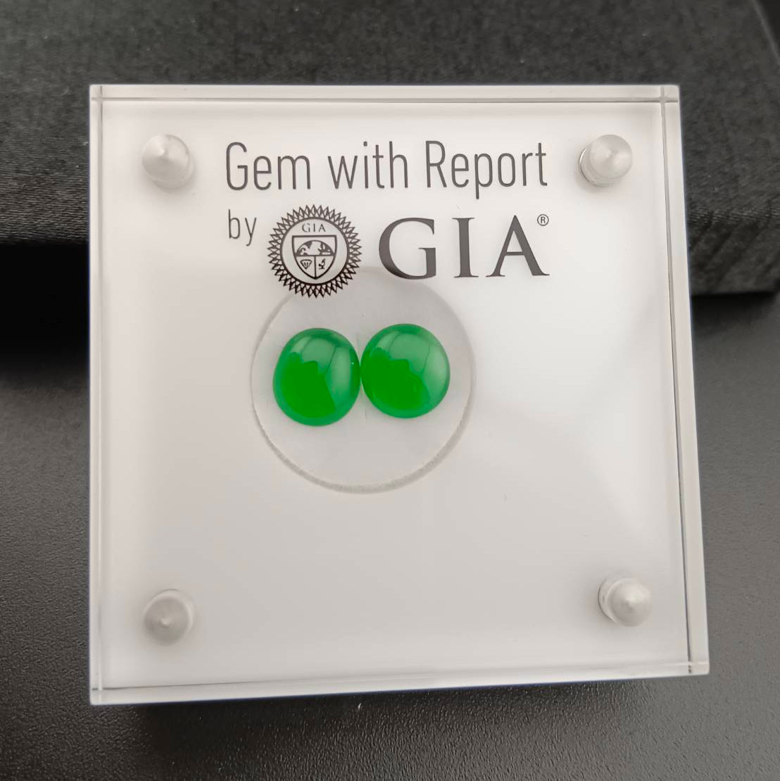 #127 GIA-Certified Icy Translucent Imperial Green Burma Jadeite Cabochons for Custom Earrings