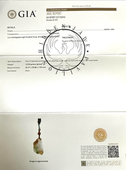 #88 GIA Certified Burmese Jadeite Jade, Tri-Color Unicorn Pendant