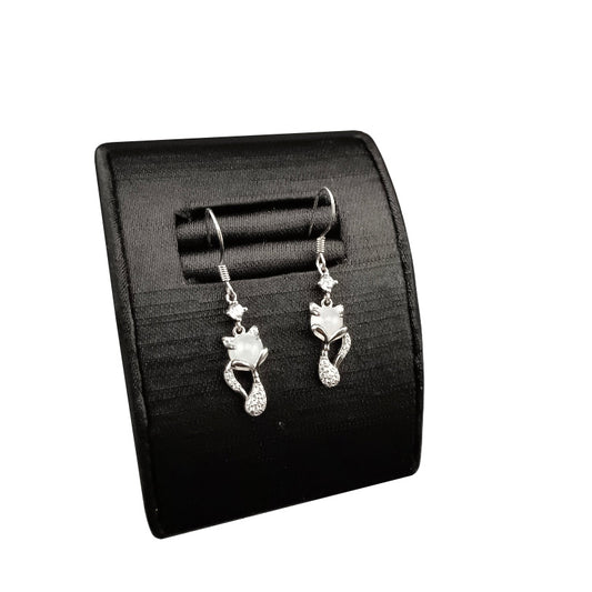 [Little Jade Pavilion] #962 Natural Jadeite, Sterling Silver 925 Dainty Cat Jewel Earrings 🐾