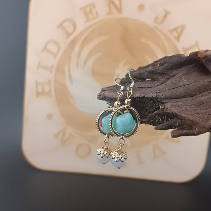 #969 Type A Natural Jadeite, 14K Gold-Plated Silver Dangle Star Earrings ⭐