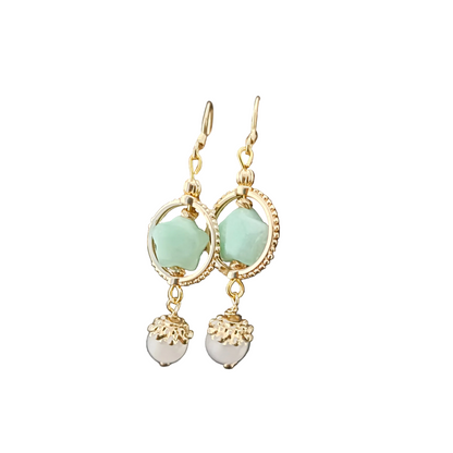 [Little Jade Pavilion] #969 Natural Jadeite, 14K Gold-Plated Silver Dangle Star Earrings ⭐