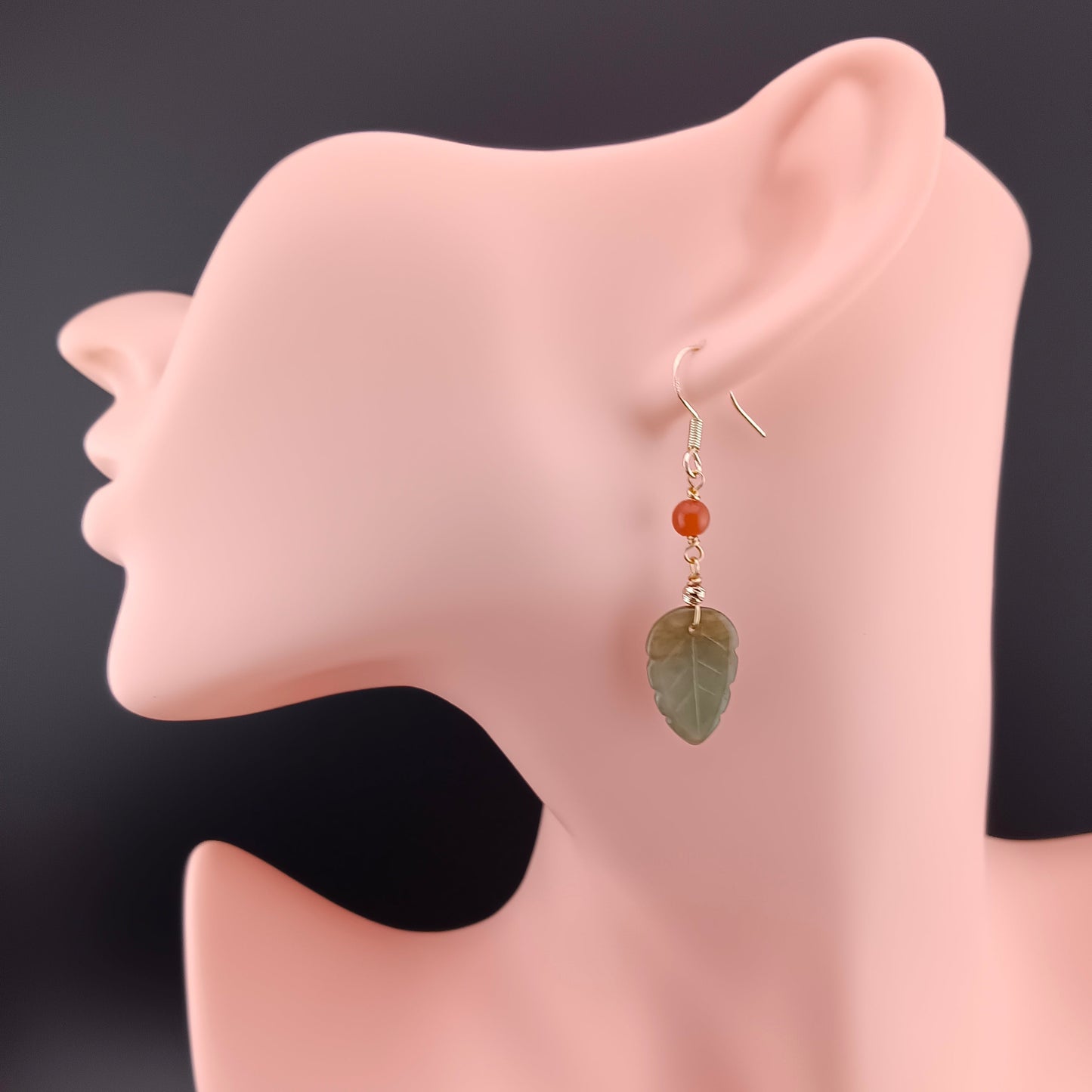 #973 Type A Natural Jadeite, 14K Gold-Plated Silver Dainty Dangle Leaf Earrings 🍃