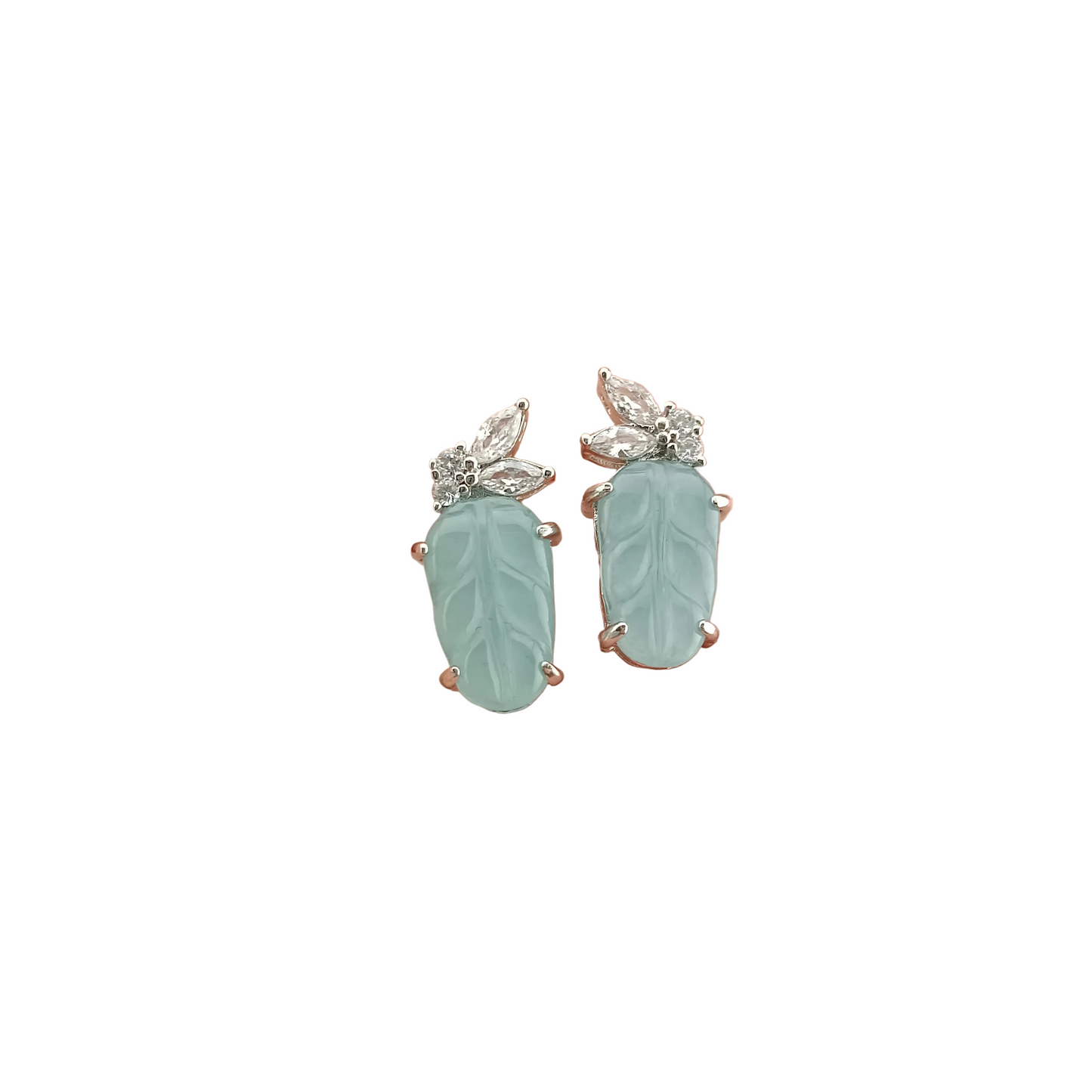 [Little Jade Pavilion] #960 Type A Natural Jadeite, Sterling Silver 925 CZ Leaf Earrings 🍃