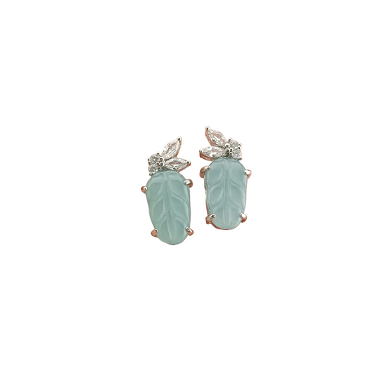[Little Jade Pavilion] #960 Type A Natural Jadeite, Sterling Silver 925 CZ Leaf Earrings 🍃