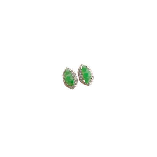 [Little Jade Pavilion] #975 Type A Natural Jadeite, Sterling Silver 925 CZ Fu Dou Earrings 💚