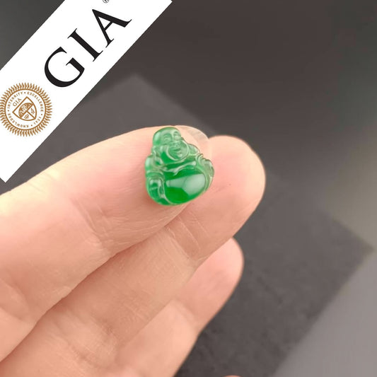 #1076 GIA Certified Type A Translucent Imperial Green Jadeite, Happy Buddha Cabochon