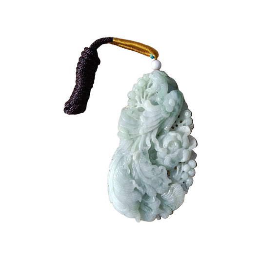 #79 Mason-Kay Certified Natural Light Green Burma Jadeite Jade Phoenix Pendant
