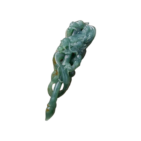 #78 Mason-Kay Certified Natural Green-Red Burma Jadeite Jade Dragon Pen Pendant