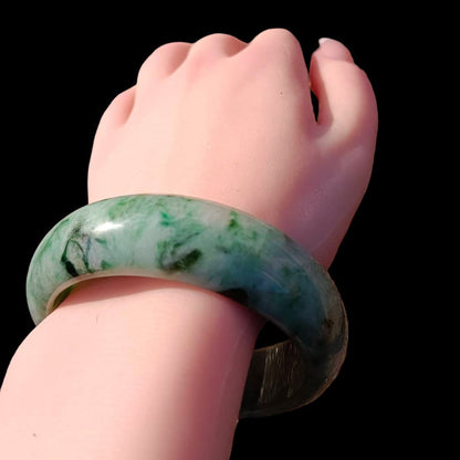 [Little Jade Pavilion] #376 Mason-Kay Certified Green-Patterned Natural Burma Jadeite Jade Bangle Bracelet (Width: 19.5 mm!)