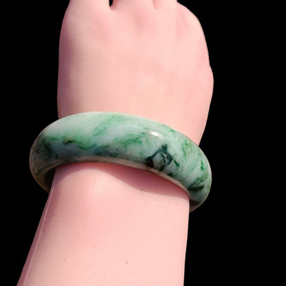[Little Jade Pavilion] #376 Mason-Kay Certified Green-Patterned Natural Burma Jadeite Jade Bangle Bracelet (Width: 19.5 mm!)