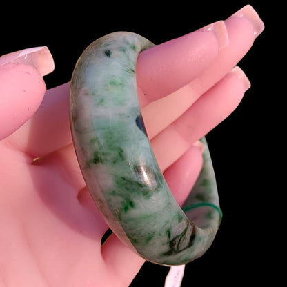 [Little Jade Pavilion] #376 Mason-Kay Certified Green-Patterned Natural Burma Jadeite Jade Bangle Bracelet (Width: 19.5 mm!)
