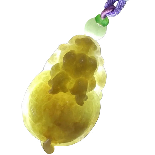 #362 Mason-Kay Certified Natural Yellow Burma Jadeite Jade Dragon Turtle Pendant