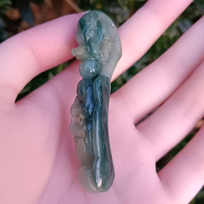 #305 Mason-Kay Certified Burma Jadeite Jade Mandarin-Ducks Dragon Hook (鴛鴦龍勾) Figurine