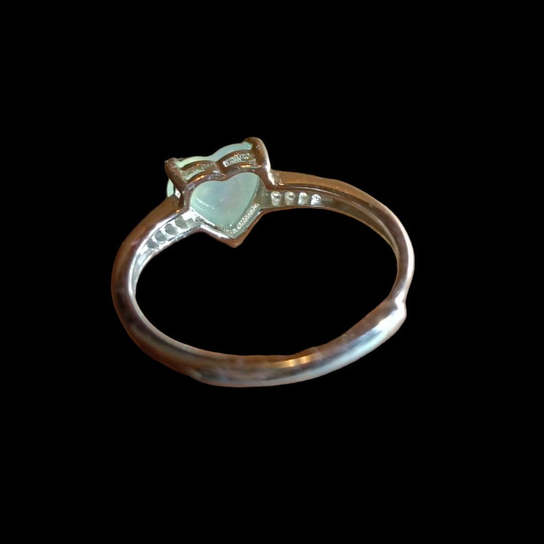 [Little Jade Pavilion] #754 Natural Icy Semi-Transparent White Burma Jadeite Heart-Shaped Ring with S925 and CZ setting