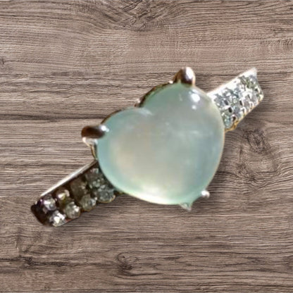[Little Jade Pavilion] #754 Natural Icy Semi-Transparent White Burma Jadeite Heart-Shaped Ring with S925 and CZ setting
