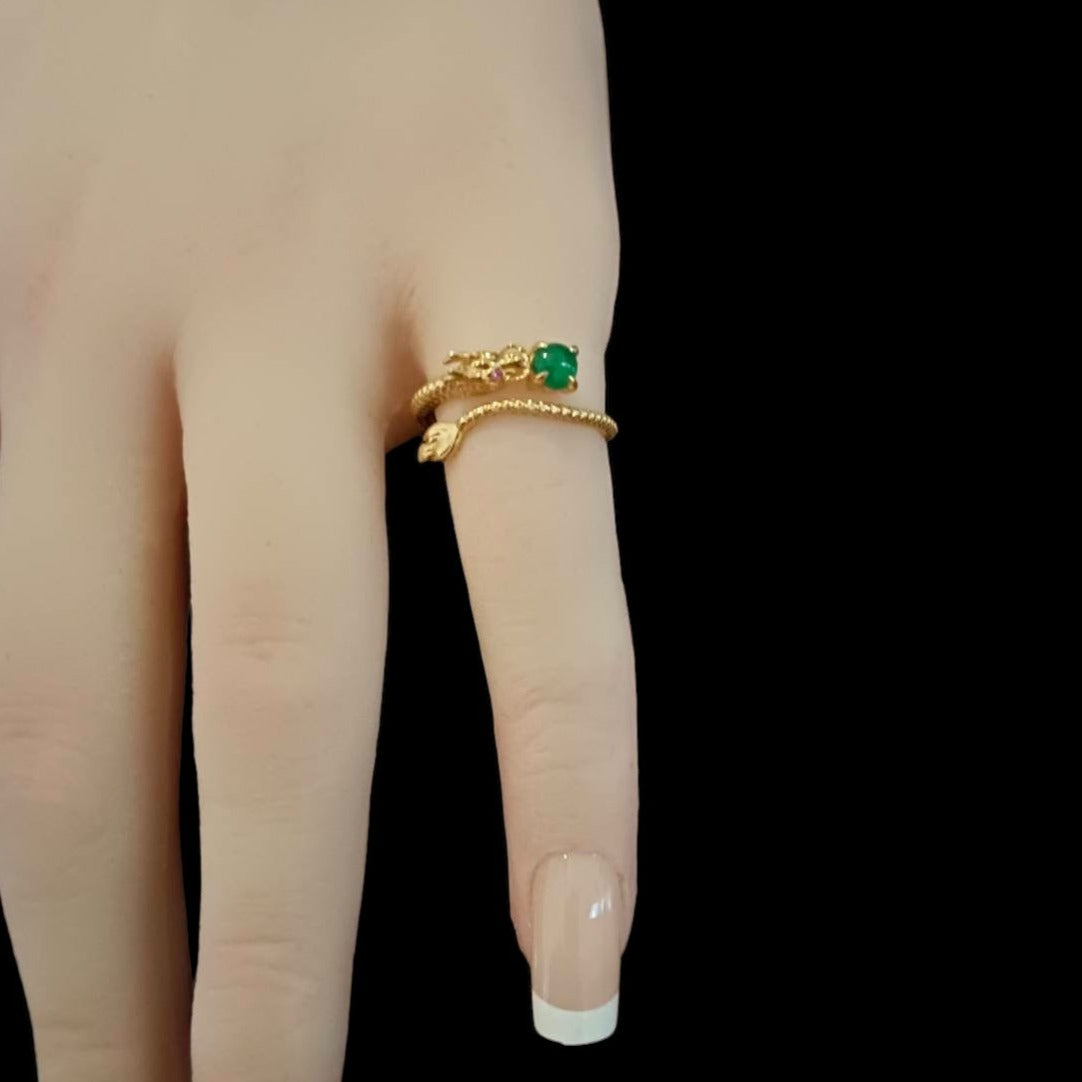 #766~#770 Natural Imperial/Emerald Green Guatemala Jadeite Dragon Ring with Sterling Silver Setting