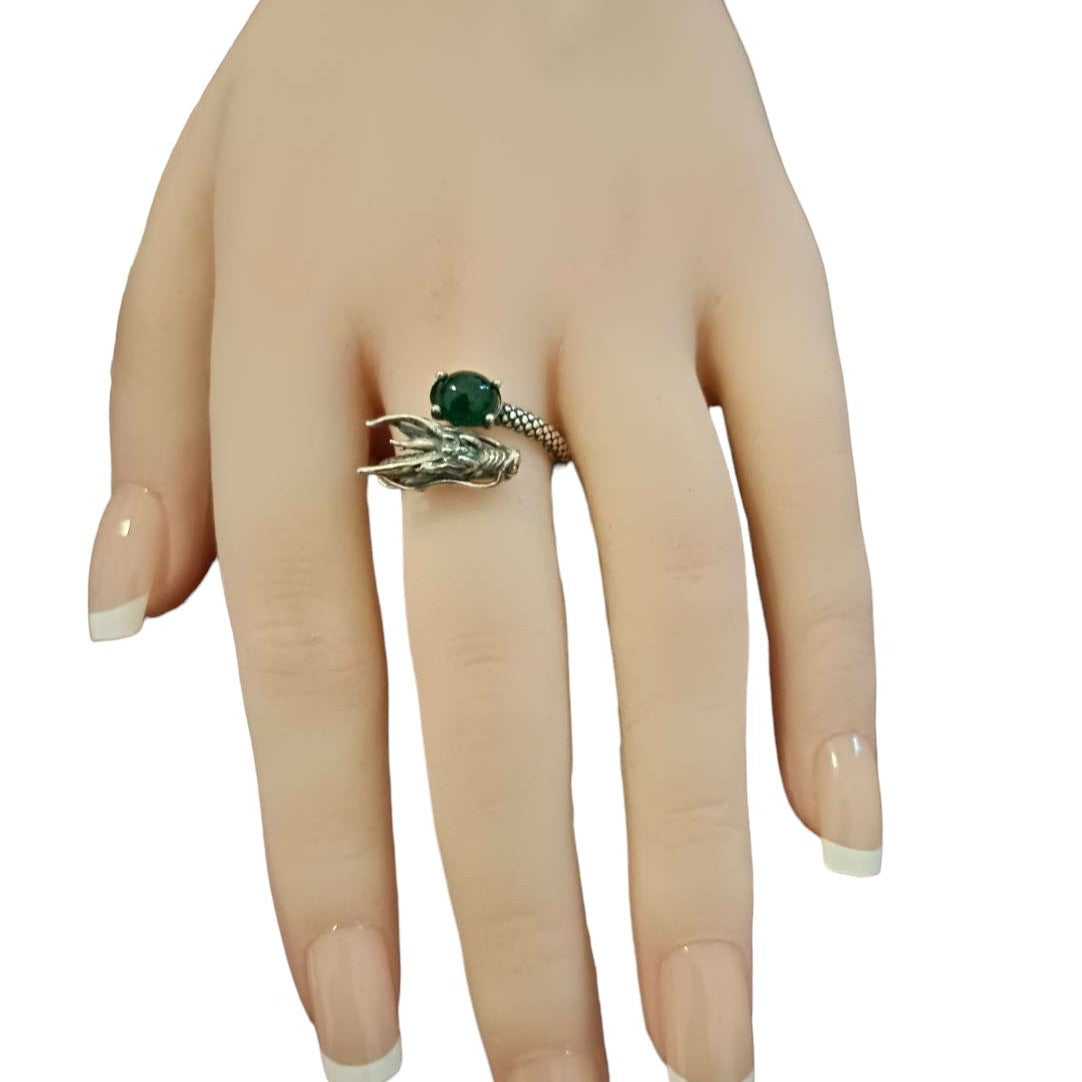 #766~#770 Natural Imperial/Emerald Green Guatemala Jadeite Dragon Ring with Sterling Silver Setting