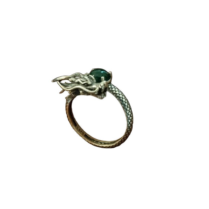 #766~#770 Natural Imperial/Emerald Green Guatemala Jadeite Dragon Ring with Sterling Silver Setting