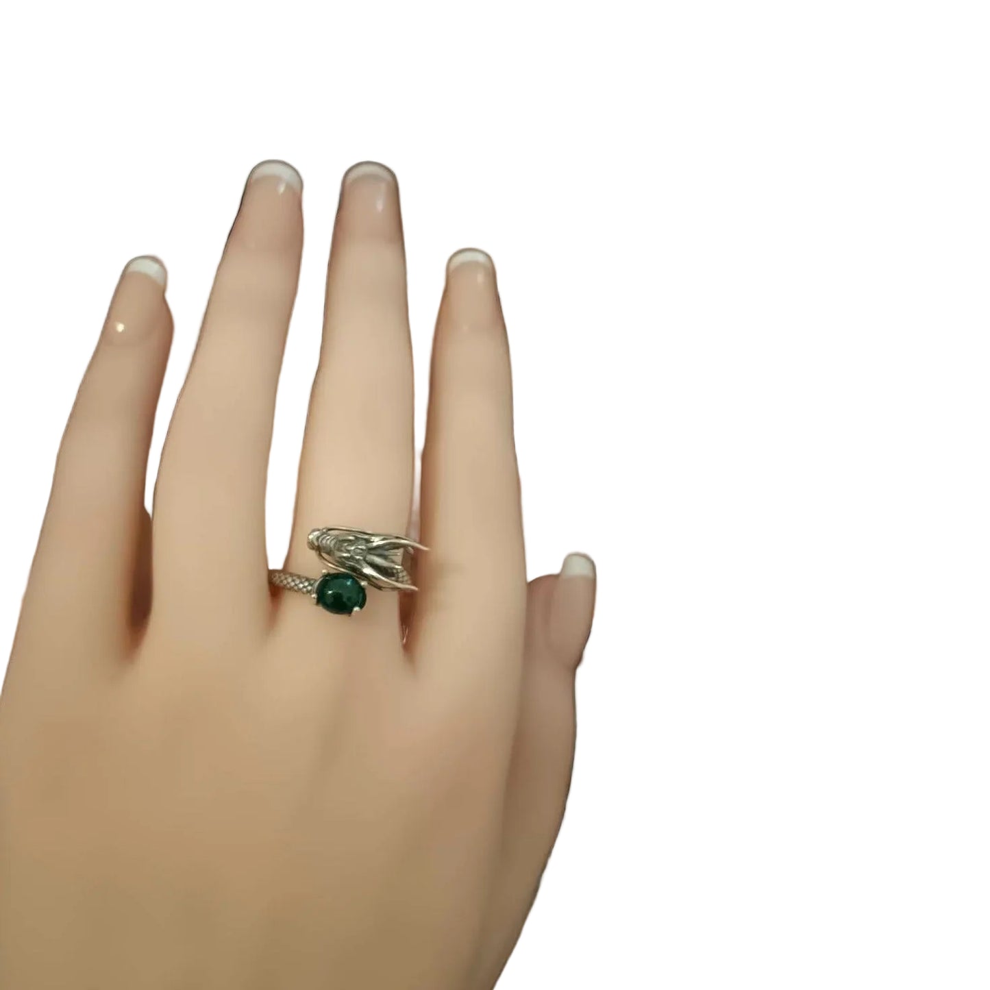 #766~#770 Natural Imperial/Emerald Green Guatemala Jadeite Dragon Ring with Sterling Silver Setting