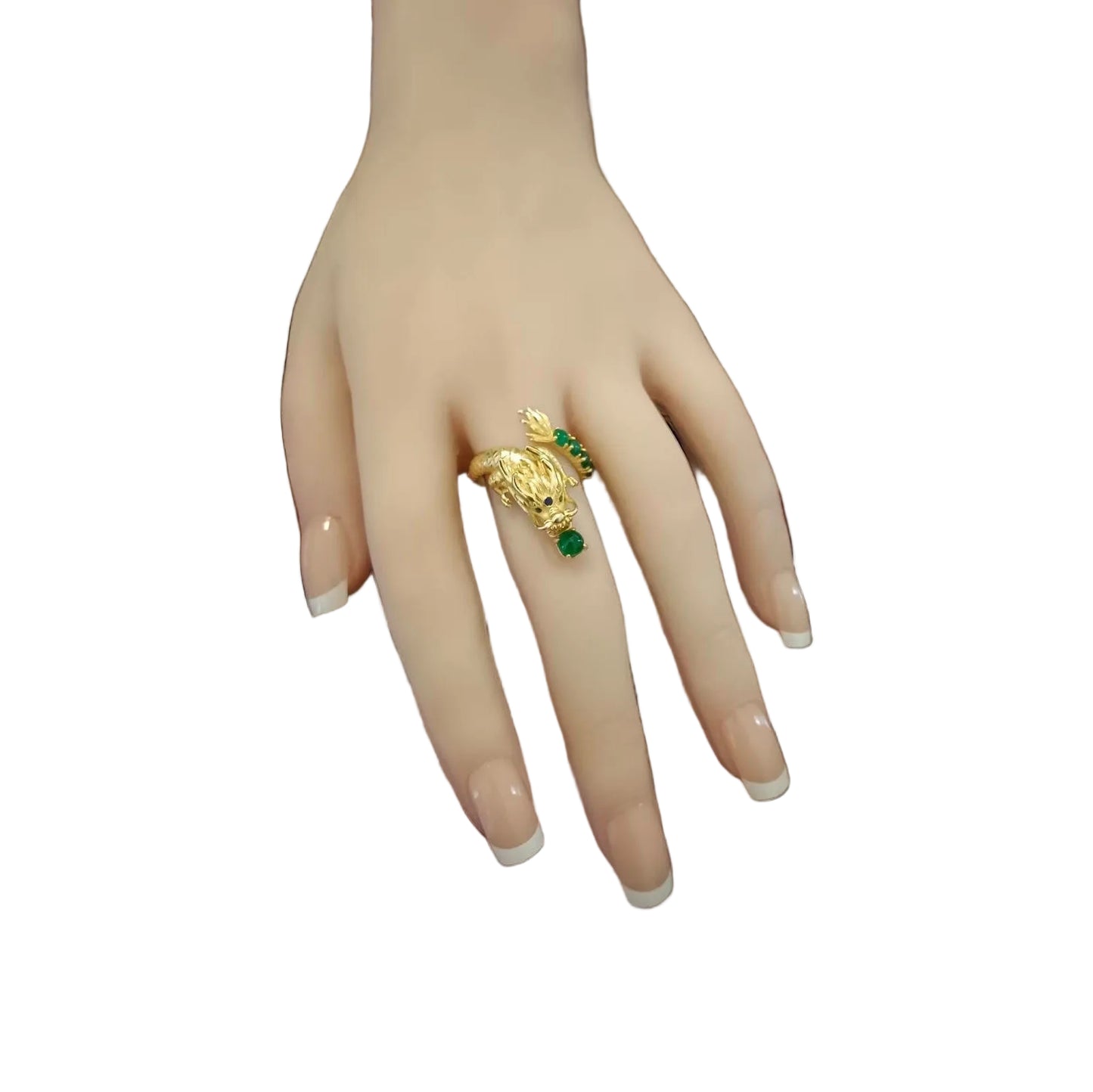 #766~#770 Natural Imperial/Emerald Green Guatemala Jadeite Dragon Ring with Sterling Silver Setting