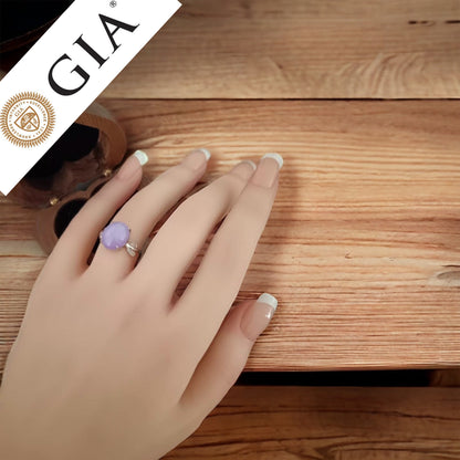 #108 High-End GIA Certified Natural Lavender Burma Jadeite Jade Ring with 18K White Gold and Diamonds Setting