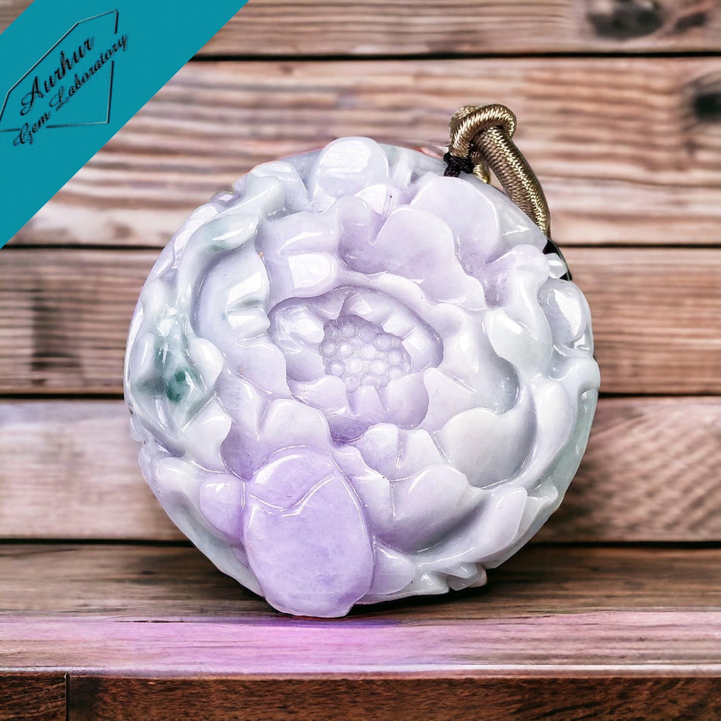 #654 AGL Certified Natural Lavender and Green Burma Jadeite Peony Blossom Pendant