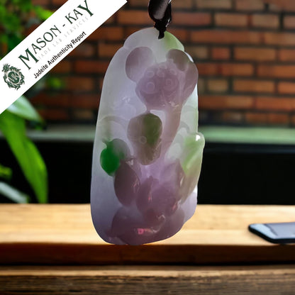 #312 Mason-Kay Certified Natural Jadeite Jade Lavender Green Lotus Pendant