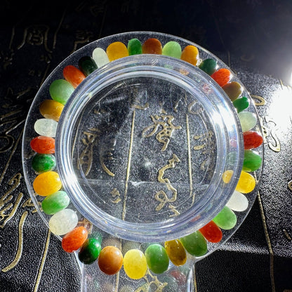 #5 Mason-Kay Certified Icy Translucent Natural Burma Jadeite Jade Multi-Color Bead Bracelet, 7+ mm beads