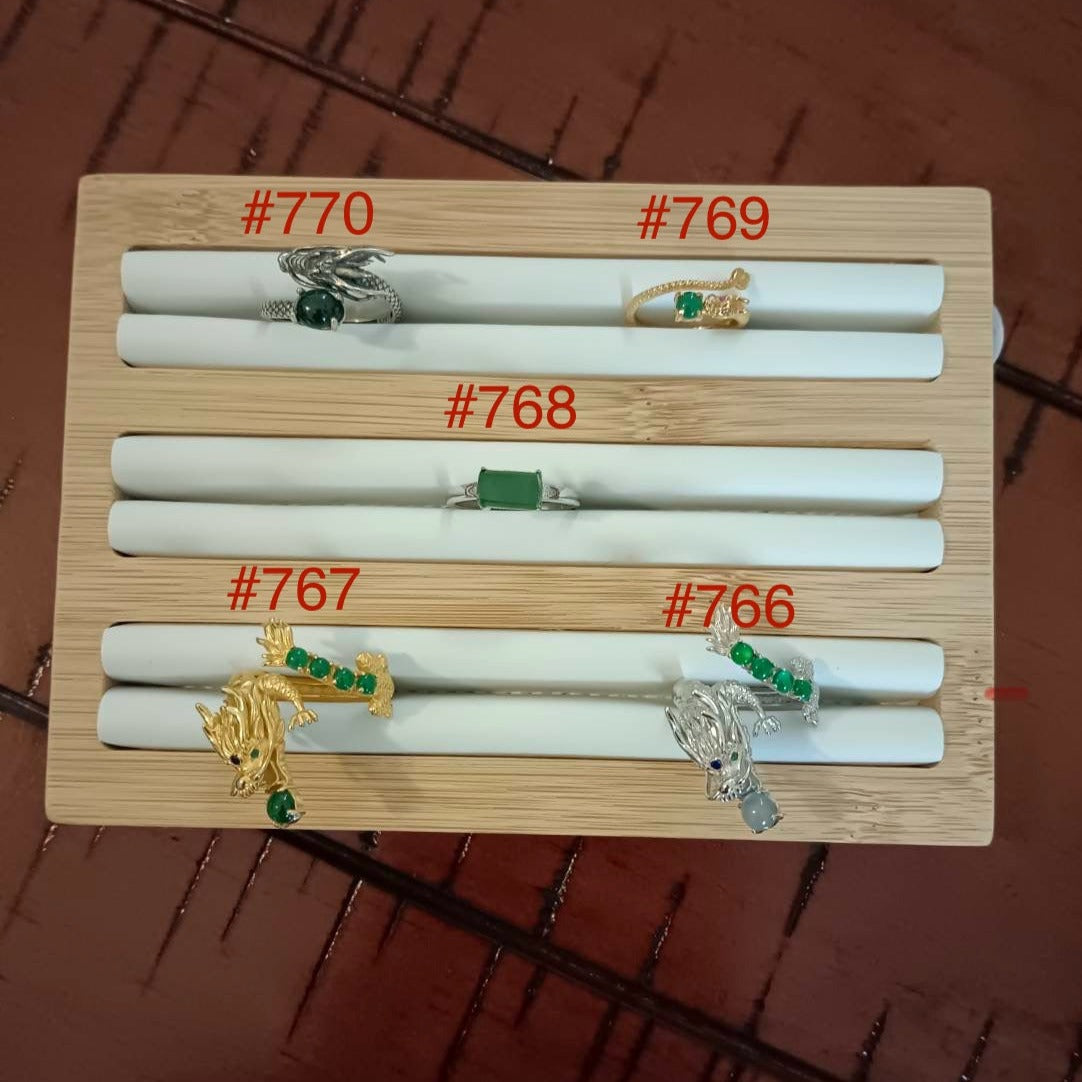 #766~#770 Natural Imperial/Emerald Green Guatemala Jadeite Dragon Ring with Sterling Silver Setting