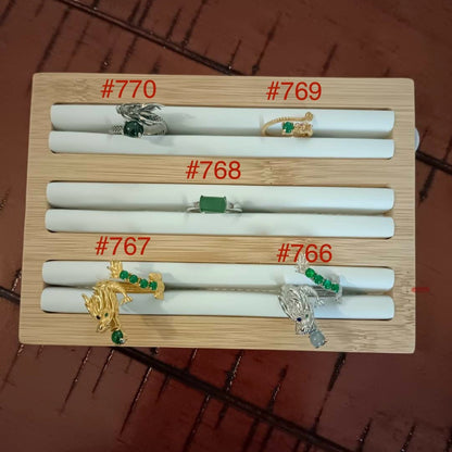 #766~#770 Natural Imperial/Emerald Green Guatemala Jadeite Dragon Ring with Sterling Silver Setting