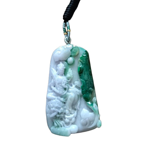#628 AGL Certified Natural Lavender and Green Burma Jadeite Bodhisattva Akasagarbha Pendant