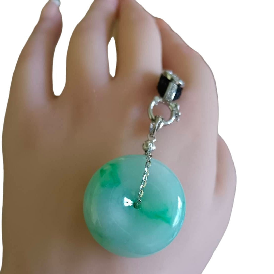 #751 Natural Light Green Burma Jadeite Thick Ping-An-Kou/Donut Pendant with 14K Gold Fixing