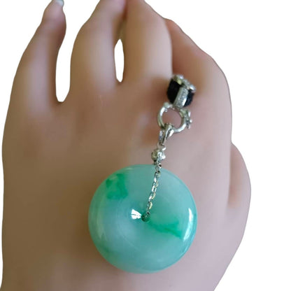 #751 Natural Light Green Burma Jadeite Thick Ping-An-Kou/Donut Pendant with 14K Gold Fixing