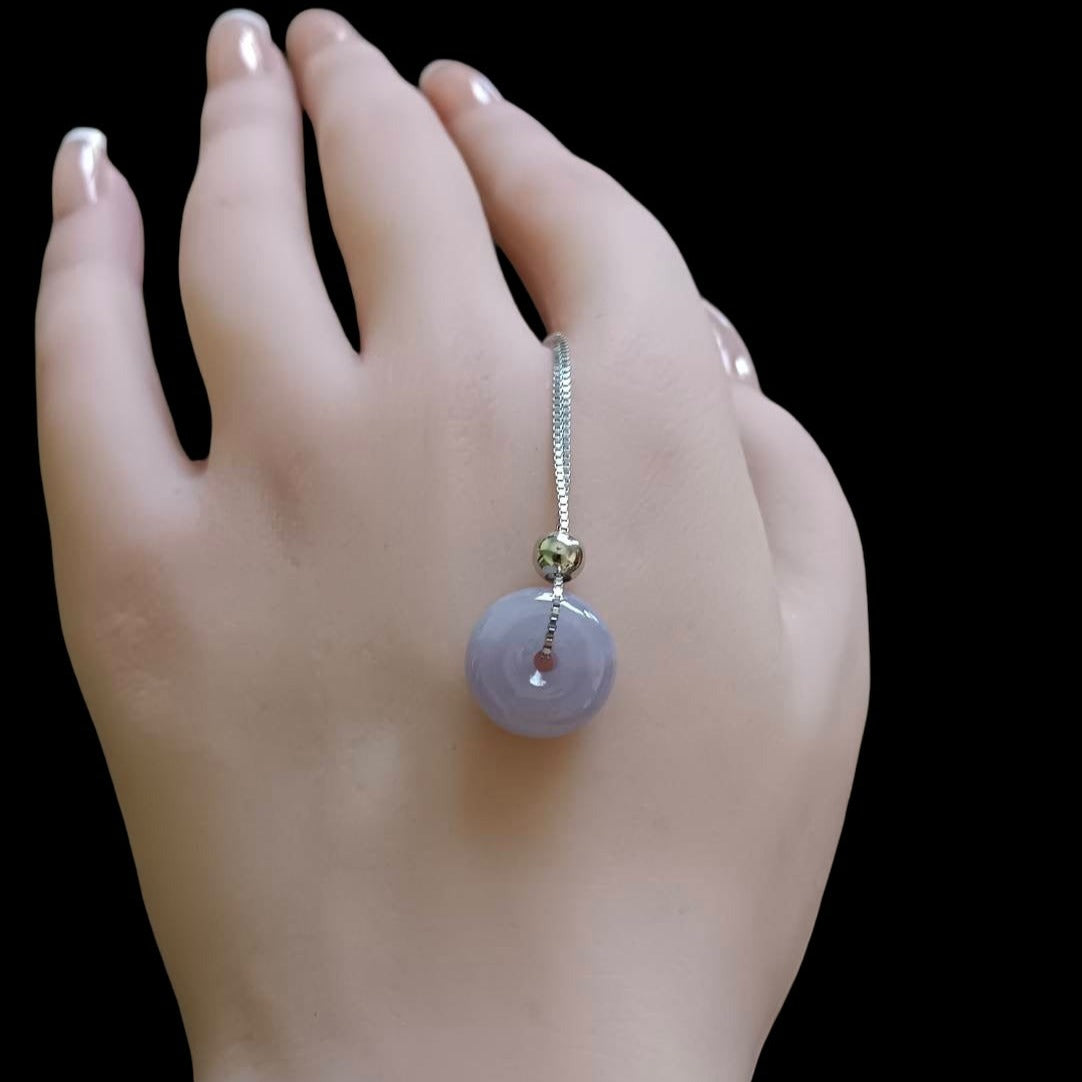 #713 & #714 Natural Lavender Burma Jadeite, Ping-An-Kou/Donut Pendant with Sterling Silver Necklace