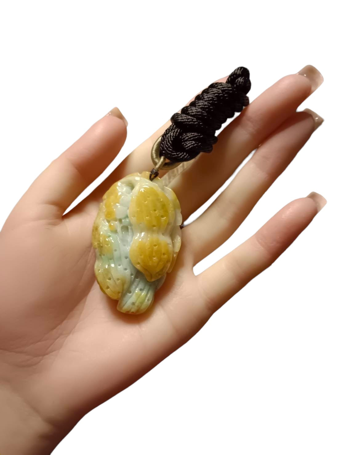 #668 AGL Certified Natural Yellow and Green Burma Jadeite Peanut "Prosperity in Every Nut" Pendant