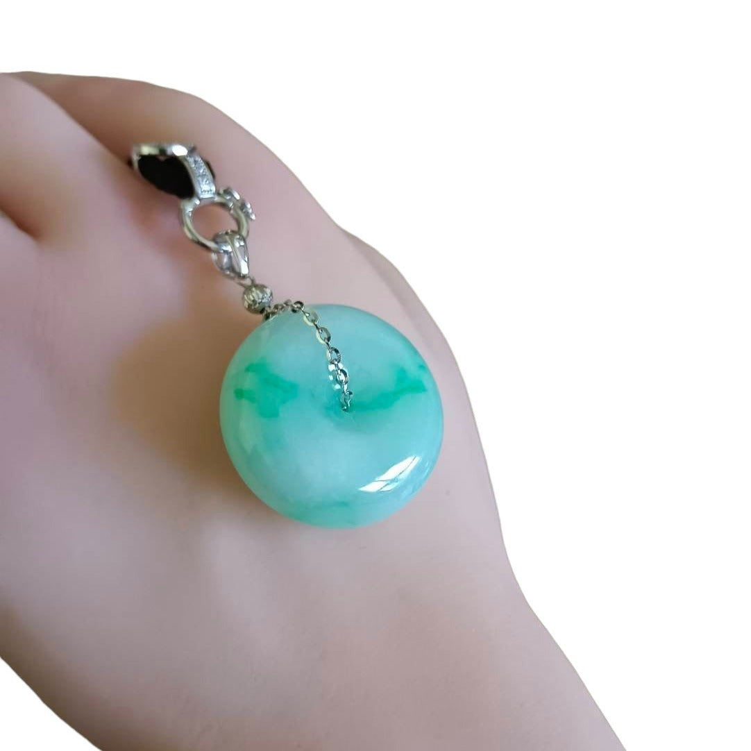 #751 Natural Light Green Burma Jadeite Thick Ping-An-Kou/Donut Pendant with 14K Gold Fixing