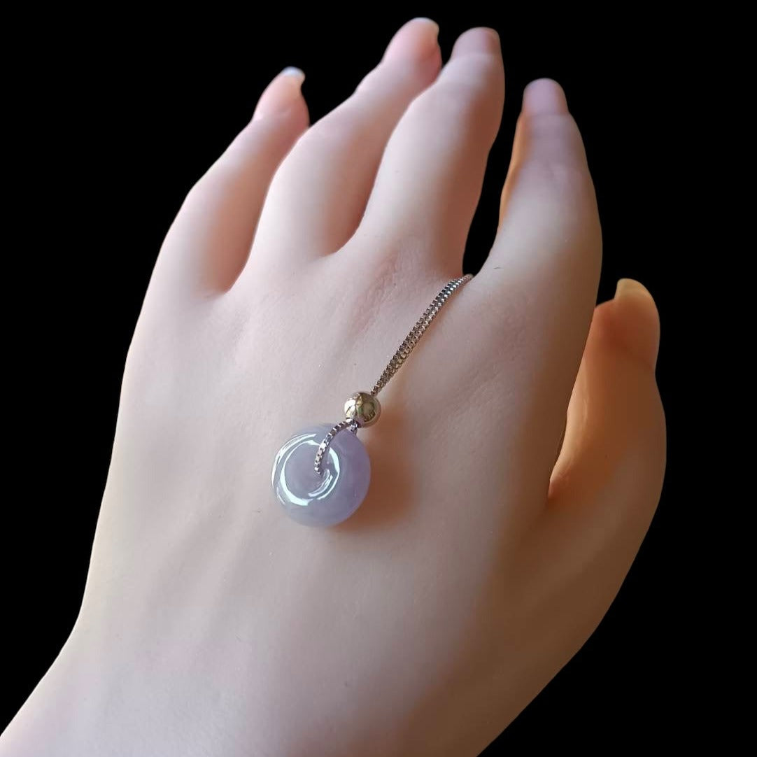 #713 & #714 Natural Lavender Burma Jadeite, Ping-An-Kou/Donut Pendant with Sterling Silver Necklace