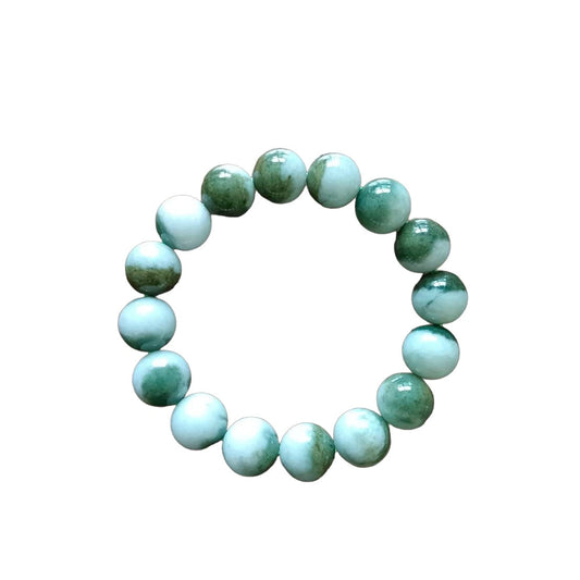 [Little Jade Pavilion] #182 Natural Green and White Burma Jadeite Yin Yang Bead Bracelet, 13 mm