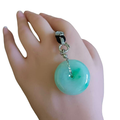 #751 Natural Light Green Burma Jadeite Thick Ping-An-Kou/Donut Pendant with 14K Gold Fixing
