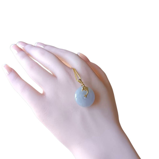 [Little Jade Pavilion] #739 Natural Lavender Burma Jadeite Dolphin Pin-An-Kou/Donut Pendant in Sterling Silver Holder