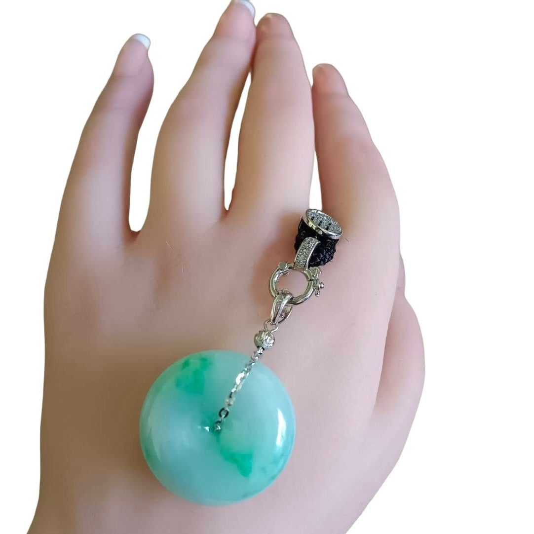 #751 Natural Light Green Burma Jadeite Thick Ping-An-Kou/Donut Pendant with 14K Gold Fixing