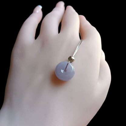 #713 & #714 Natural Lavender Burma Jadeite, Ping-An-Kou/Donut Pendant with Sterling Silver Necklace
