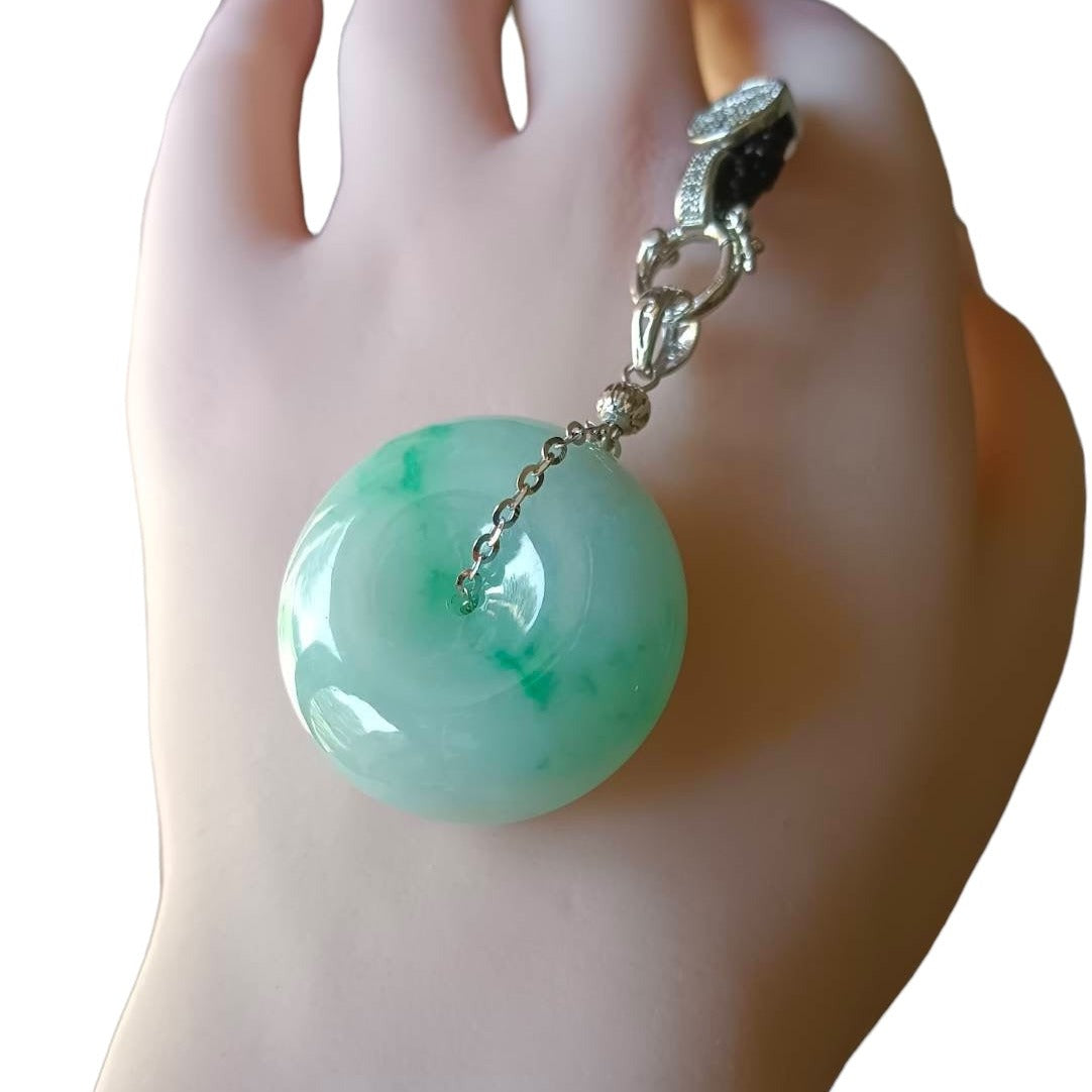 #751 Natural Light Green Burma Jadeite Thick Ping-An-Kou/Donut Pendant with 14K Gold Fixing