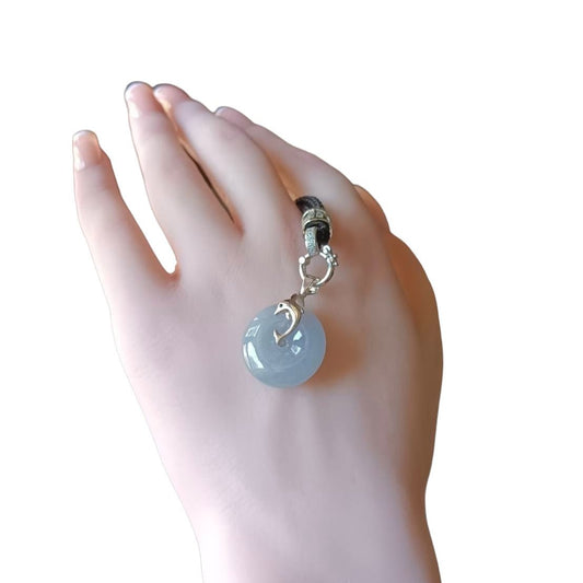 #738 Natural Lavender Burma Jadeite, Dolphin Pin-An-Kou/Donut Pendant in Sterling Silver Fixing