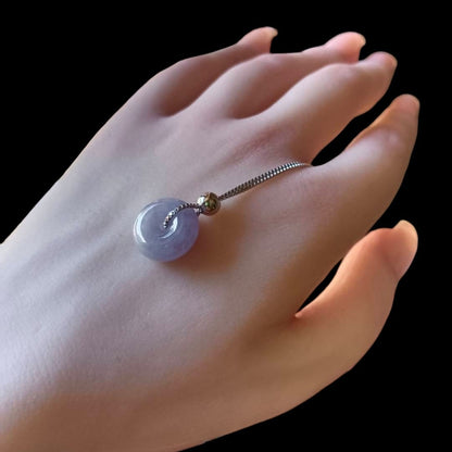 #713 & #714 Natural Lavender Burma Jadeite, Ping-An-Kou/Donut Pendant with Sterling Silver Necklace