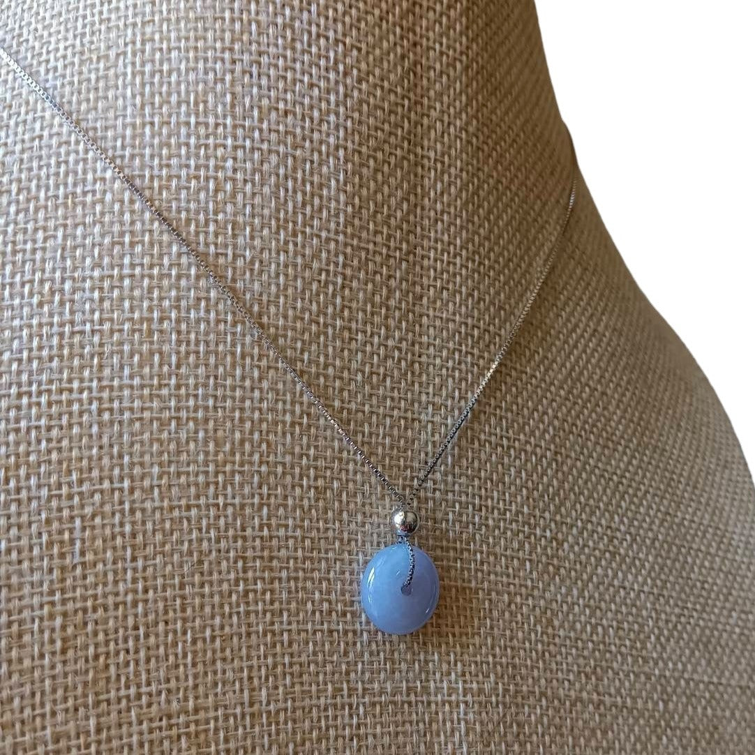 #713 & #714 Natural Lavender Burma Jadeite, Ping-An-Kou/Donut Pendant with Sterling Silver Necklace