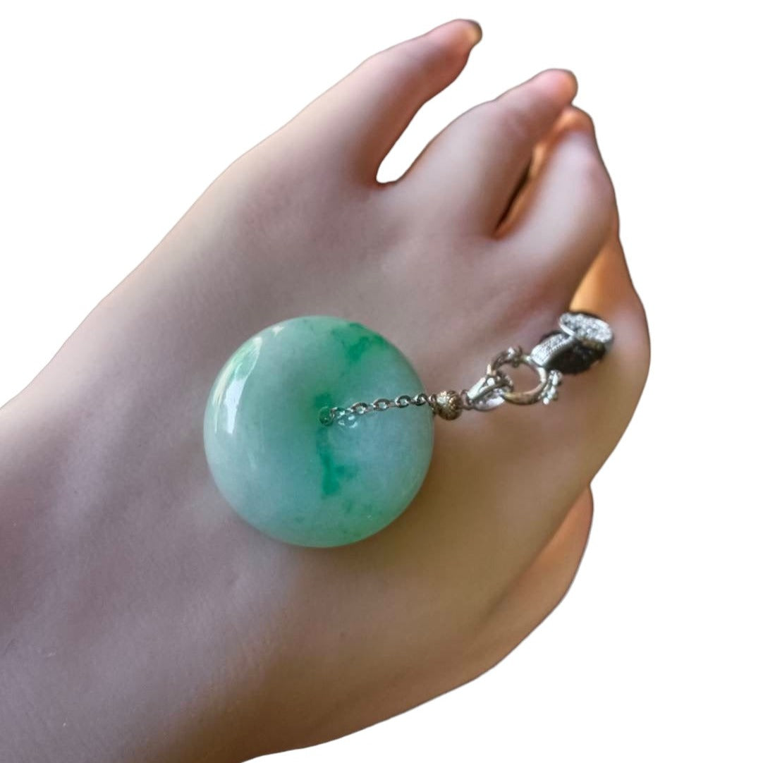 #751 Natural Light Green Burma Jadeite Thick Ping-An-Kou/Donut Pendant with 14K Gold Fixing