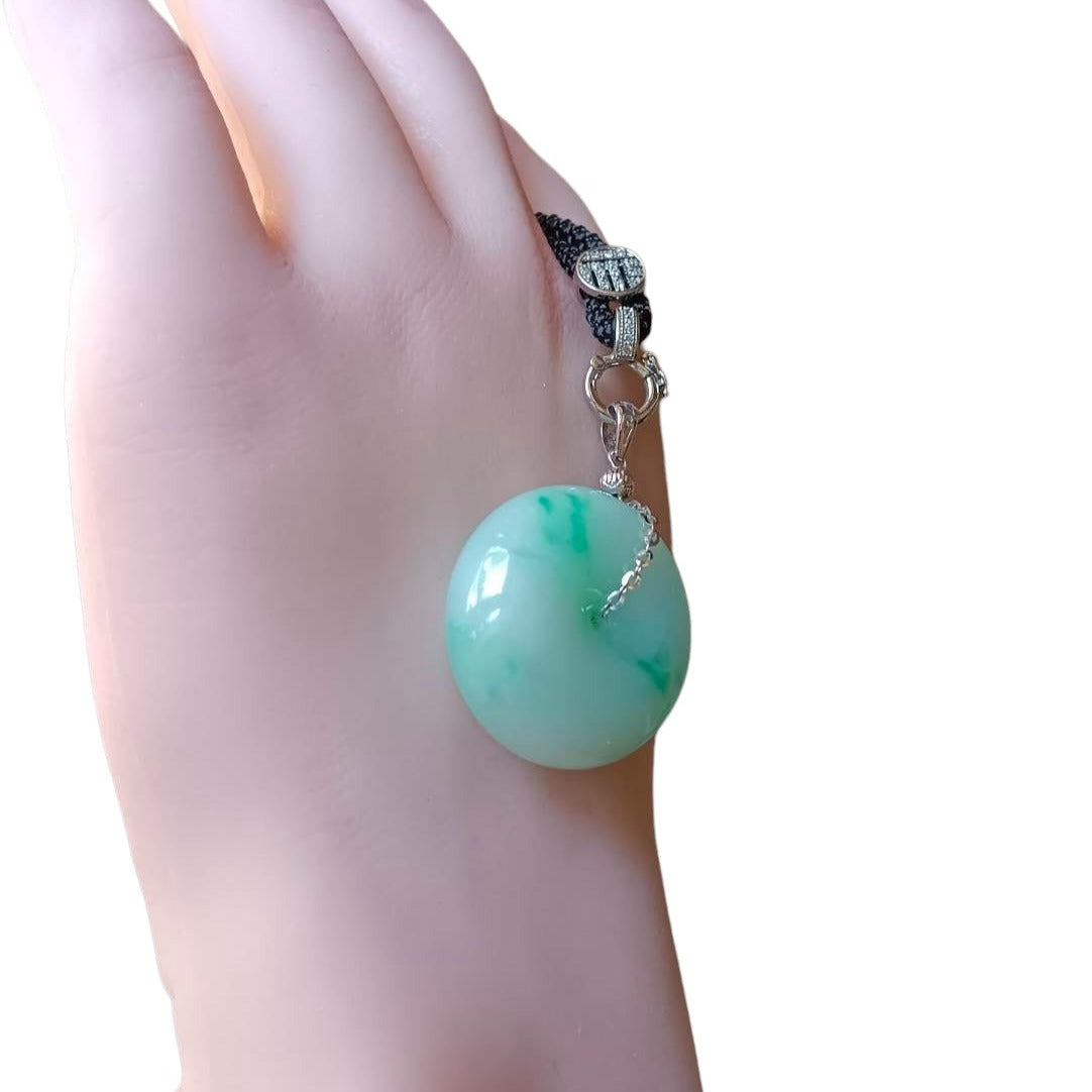 #751 Natural Light Green Burma Jadeite Thick Ping-An-Kou/Donut Pendant with 14K Gold Fixing