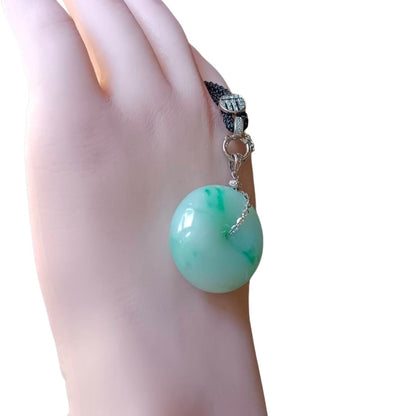 #751 Natural Light Green Burma Jadeite Thick Ping-An-Kou/Donut Pendant with 14K Gold Fixing